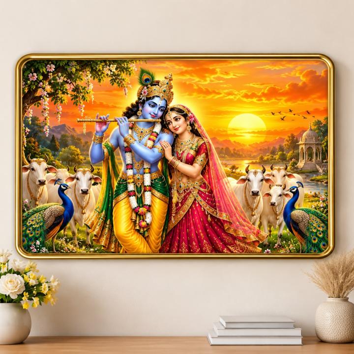 Radha-Krishna - Golden religious Frame category reddy mate frame